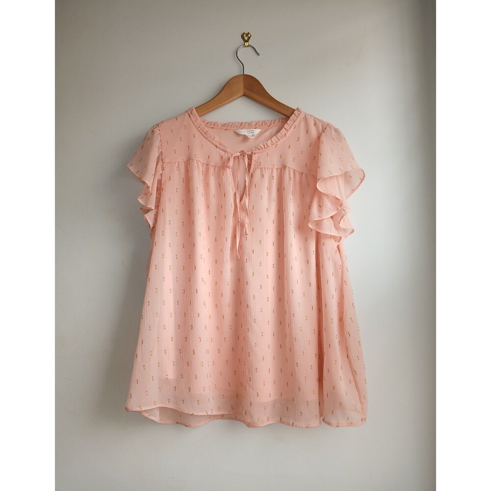LC Lauren Conrad Pink Ruffle Flutter Sleeve Blouse L Romantic Babydoll Top